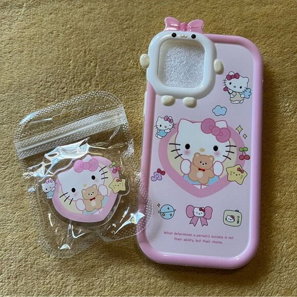 Hello Kitty & Pop Socket Bundle Pink Phone Case with Cartoon Design - Picture 1 of 4